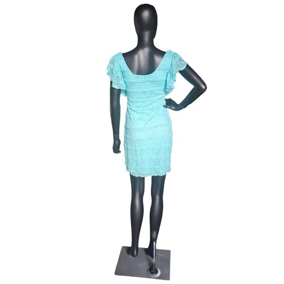 Turquois Lace Flutter Sleeve Bodycon Dress - Guess Los Angeles - Picture 6 of 7